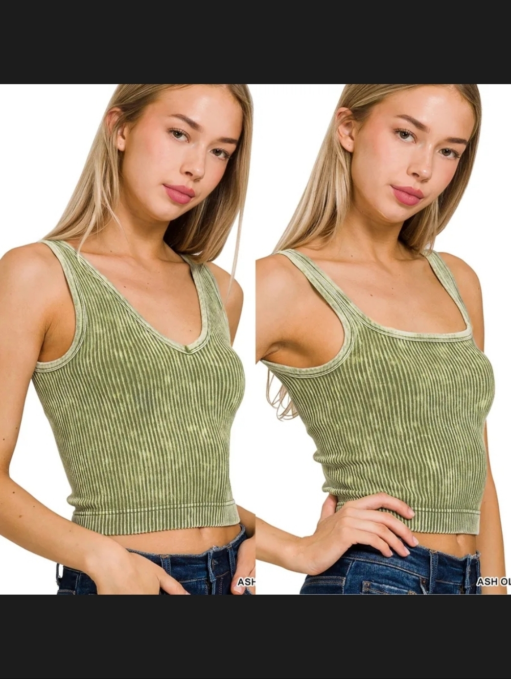 Zenana Ash Olive Reversible Seamless Ribbed Tank Top Sz S/M NWOT